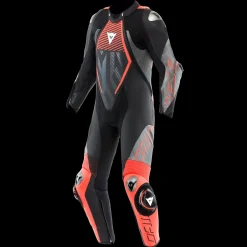 Dainese AUDAX D-ZIP 1PC PERF. LEATHER SUIT BLACK/RED-FLUO/ANTHRACITE