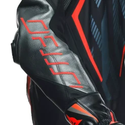 Dainese AUDAX D-ZIP 1PC PERF. LEATHER SUIT BLACK/RED-FLUO/ANTHRACITE