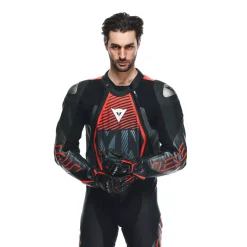 Dainese AUDAX D-ZIP 1PC PERF. LEATHER SUIT BLACK/RED-FLUO/ANTHRACITE