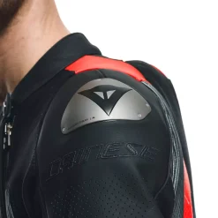 Dainese AUDAX D-ZIP 1PC PERF. LEATHER SUIT BLACK/RED-FLUO/ANTHRACITE