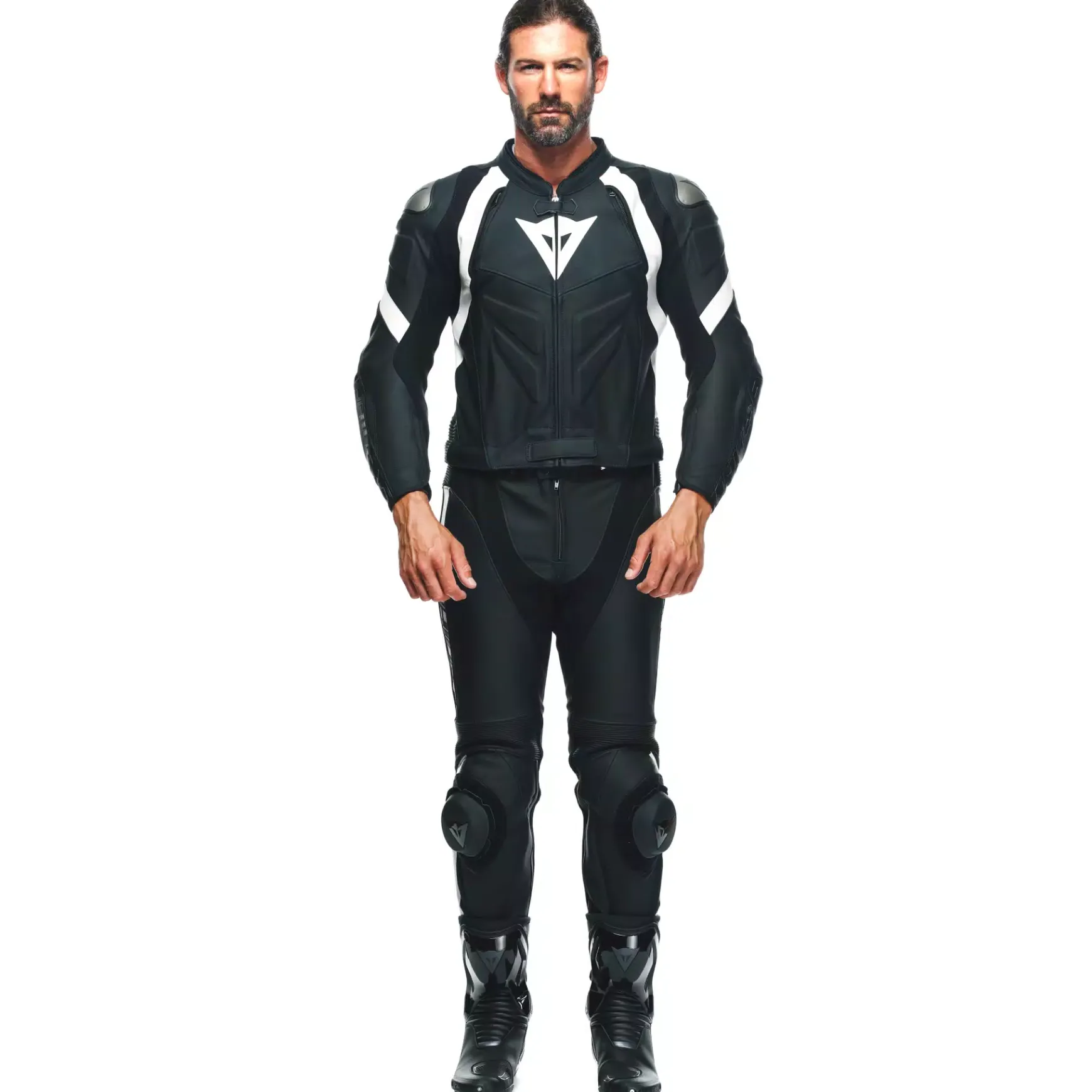 Dainese AVRO 4 LEATHER 2PCS SUIT S/T BLACK-MATT/BLACK-MATT/WHITE Hot
