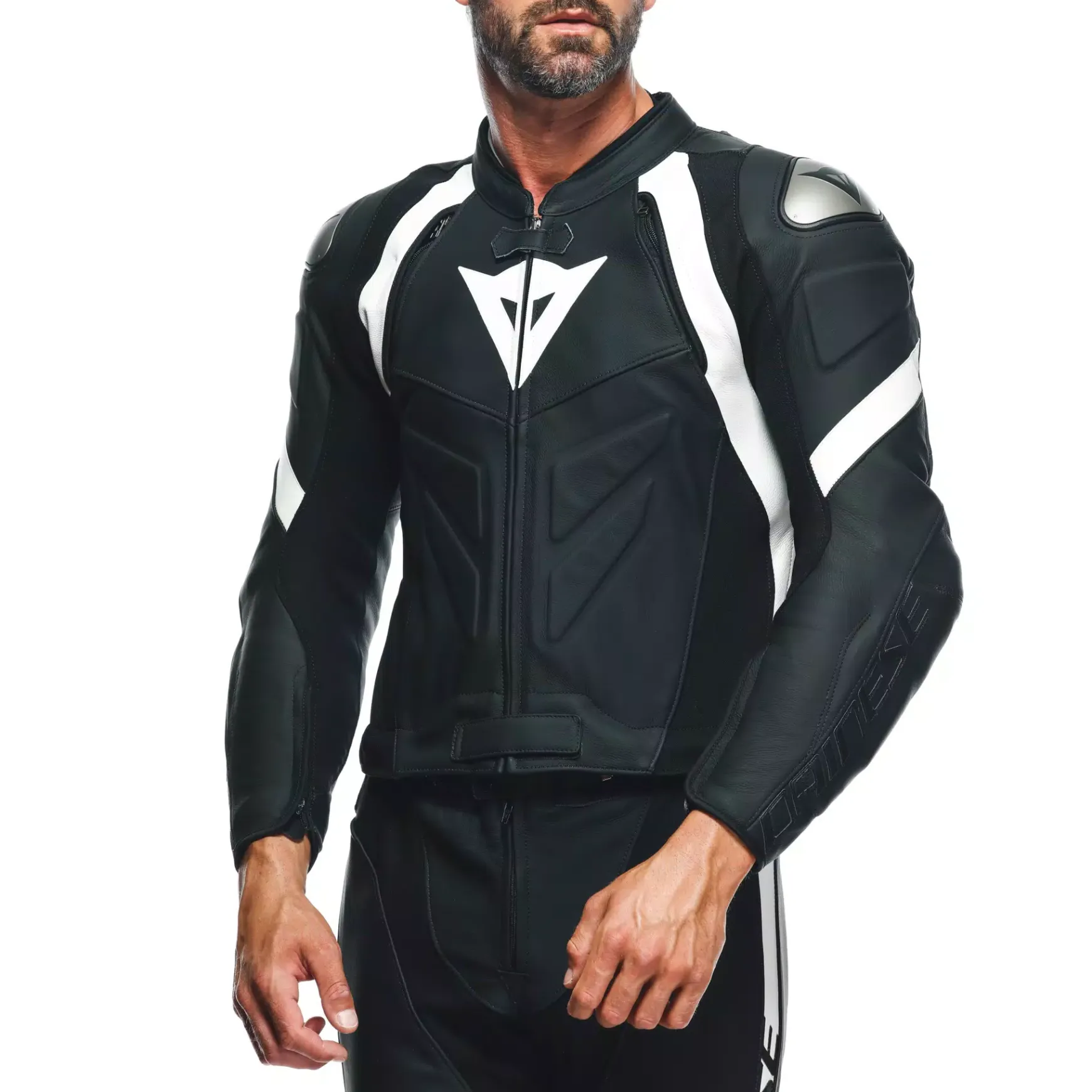 Dainese AVRO 4 LEATHER 2PCS SUIT S/T BLACK-MATT/BLACK-MATT/WHITE Hot