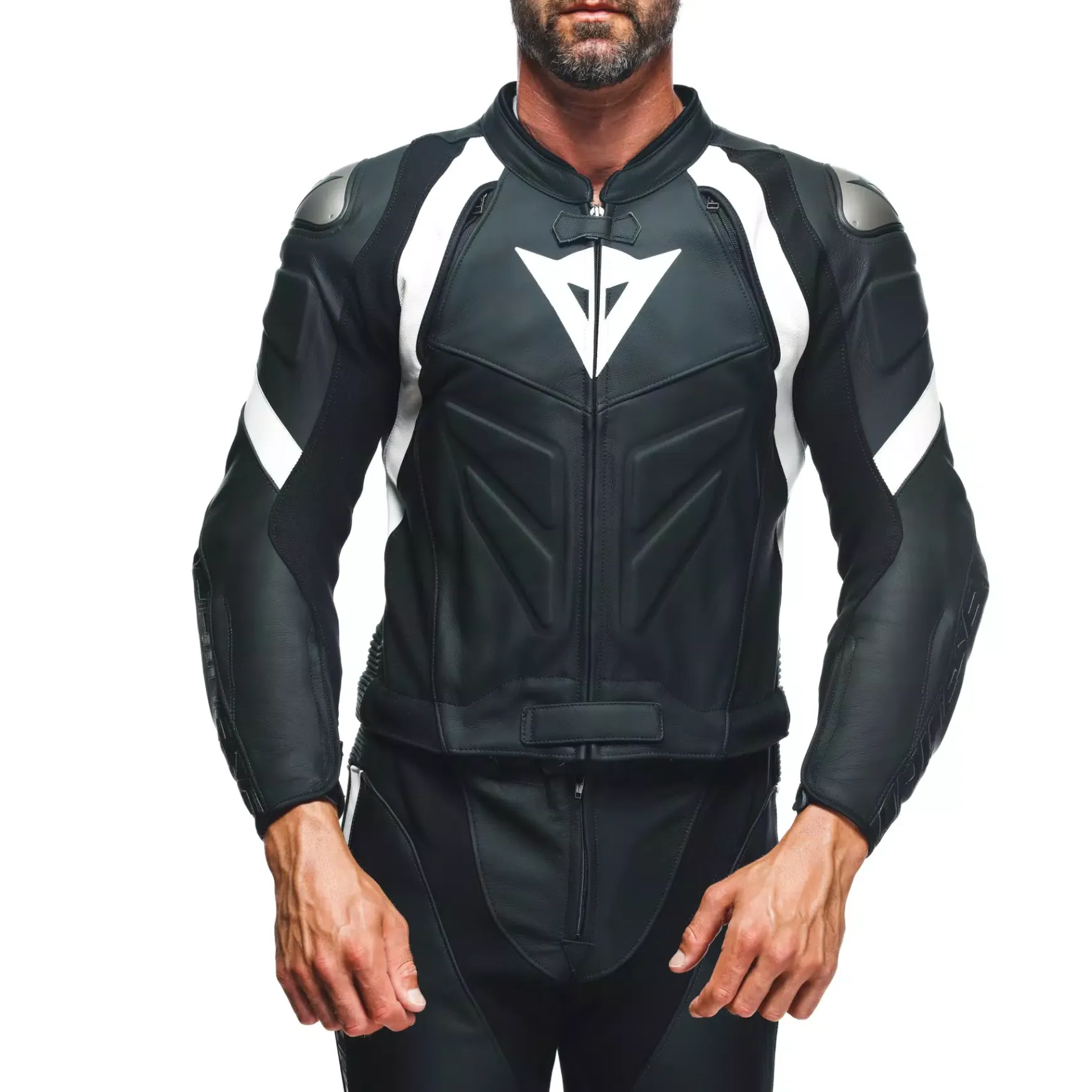 Dainese AVRO 4 LEATHER 2PCS SUIT S/T BLACK-MATT/BLACK-MATT/WHITE Hot