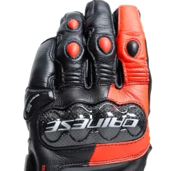 Dainese CARBON 4 SHORT LEATHER GLOVES BLACK/FLUO-RED New
