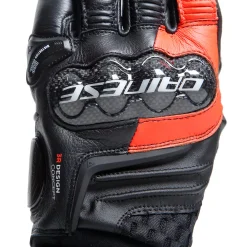 Dainese CARBON 4 SHORT LEATHER GLOVES BLACK/FLUO-RED New