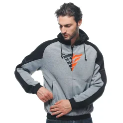 Dainese DAEMON-X SAFETY HOODIE FULL ZIP MELANGE-GRAY/BLACK/RED-FLUO Discount