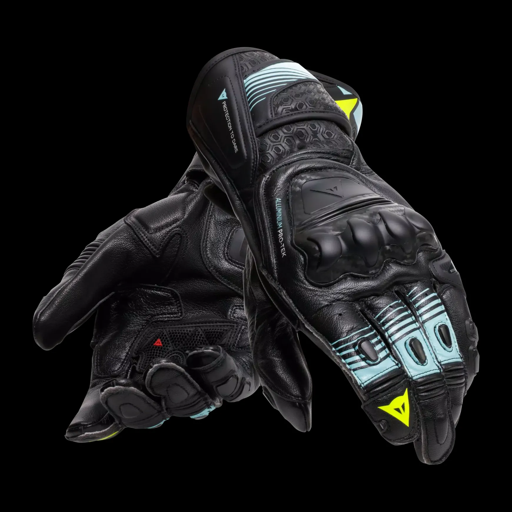 Dainese FIERO - MOTORRAD-RENNHANDSCHUH AUS LEDER BLACK/WATER/YELLOW FLUO Sale