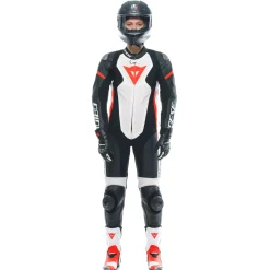 Dainese GROBNIK LADY LEATHER 1PC SUIT PERF BLACK/WHITE/FLUO-RED