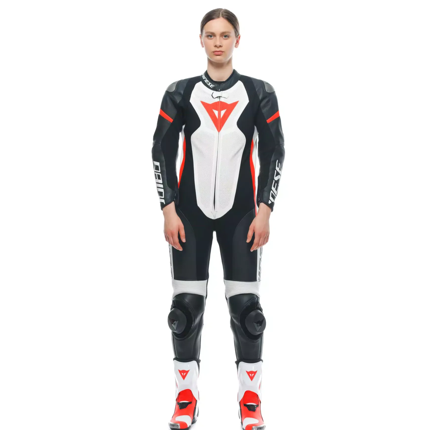 Dainese GROBNIK LADY LEATHER 1PC SUIT PERF BLACK/WHITE/FLUO-RED