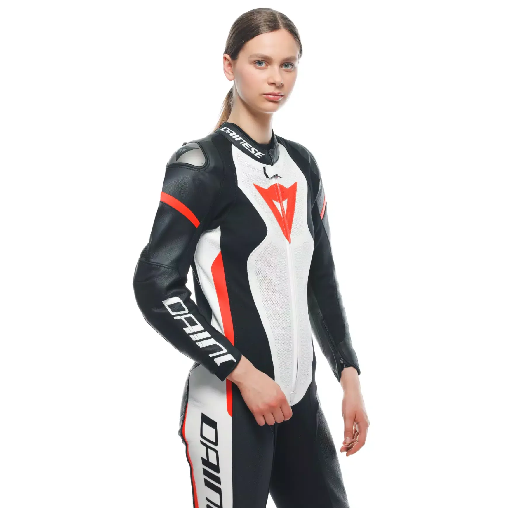 Dainese GROBNIK LADY LEATHER 1PC SUIT PERF BLACK/WHITE/FLUO-RED