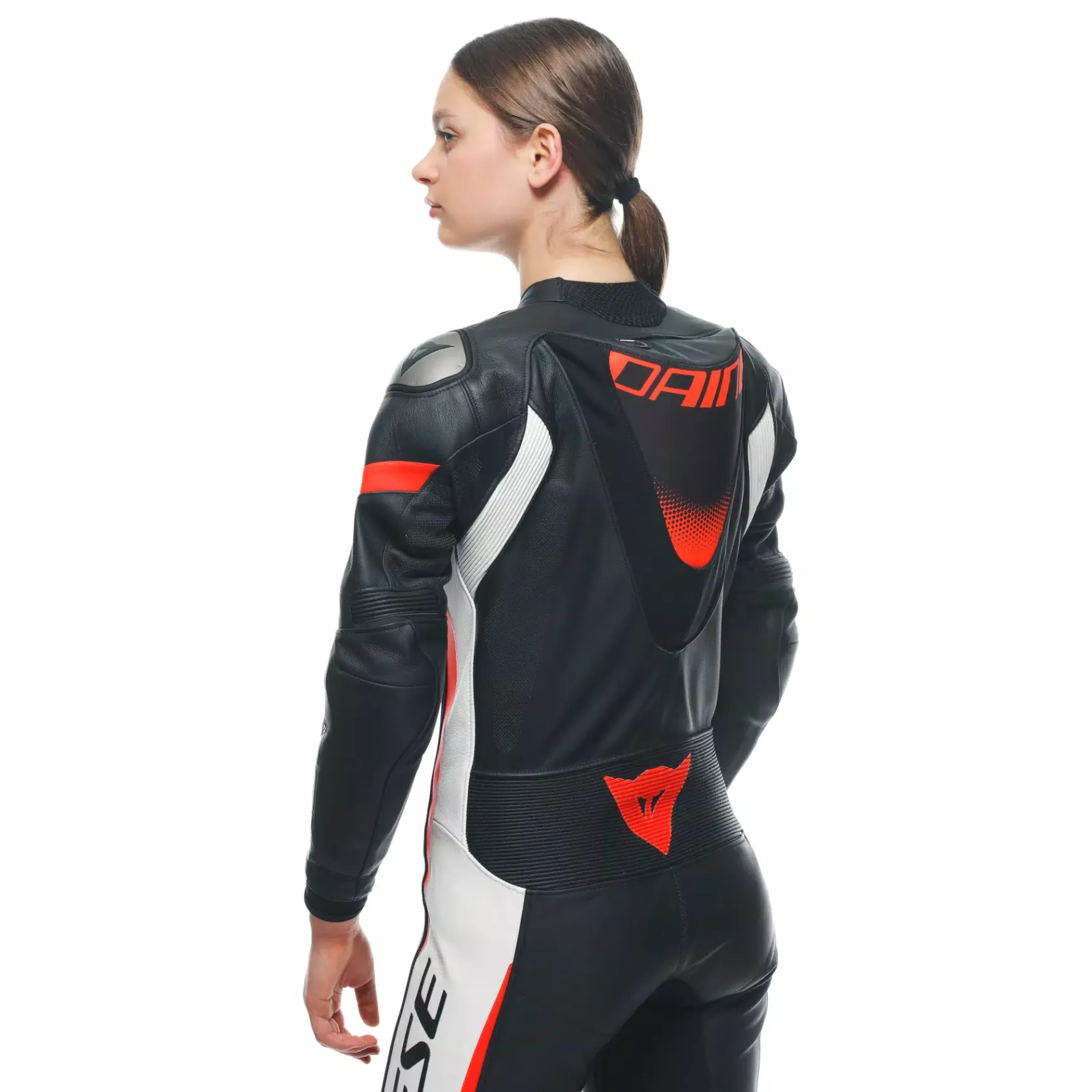 Dainese GROBNIK LADY LEATHER 1PC SUIT PERF BLACK/WHITE/FLUO-RED