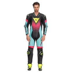 Dainese LAGUNA SECA 6 - EINTEILIGER PERFORIERTER LEDERANZUG HERREN BLACK/WATER/FUXIA Online