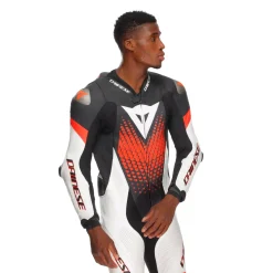 Dainese LAGUNA SECA 6 - EINTEILIGER PERFORIERTER LEDERANZUG HERREN BLACK/WHITE/RED-FLUO New