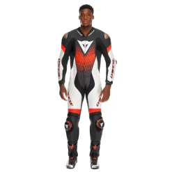 Dainese LAGUNA SECA 6 - EINTEILIGER PERFORIERTER LEDERANZUG HERREN BLACK/WHITE/RED-FLUO Hot