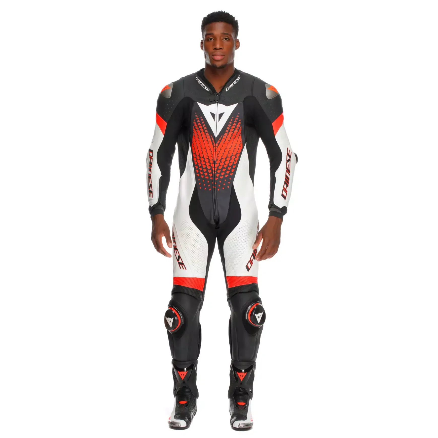 Dainese LAGUNA SECA 6 - EINTEILIGER PERFORIERTER LEDERANZUG HERREN BLACK/WHITE/RED-FLUO Hot