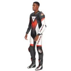 Dainese LAGUNA SECA 6 - EINTEILIGER PERFORIERTER LEDERANZUG HERREN BLACK/WHITE/RED-FLUO Hot