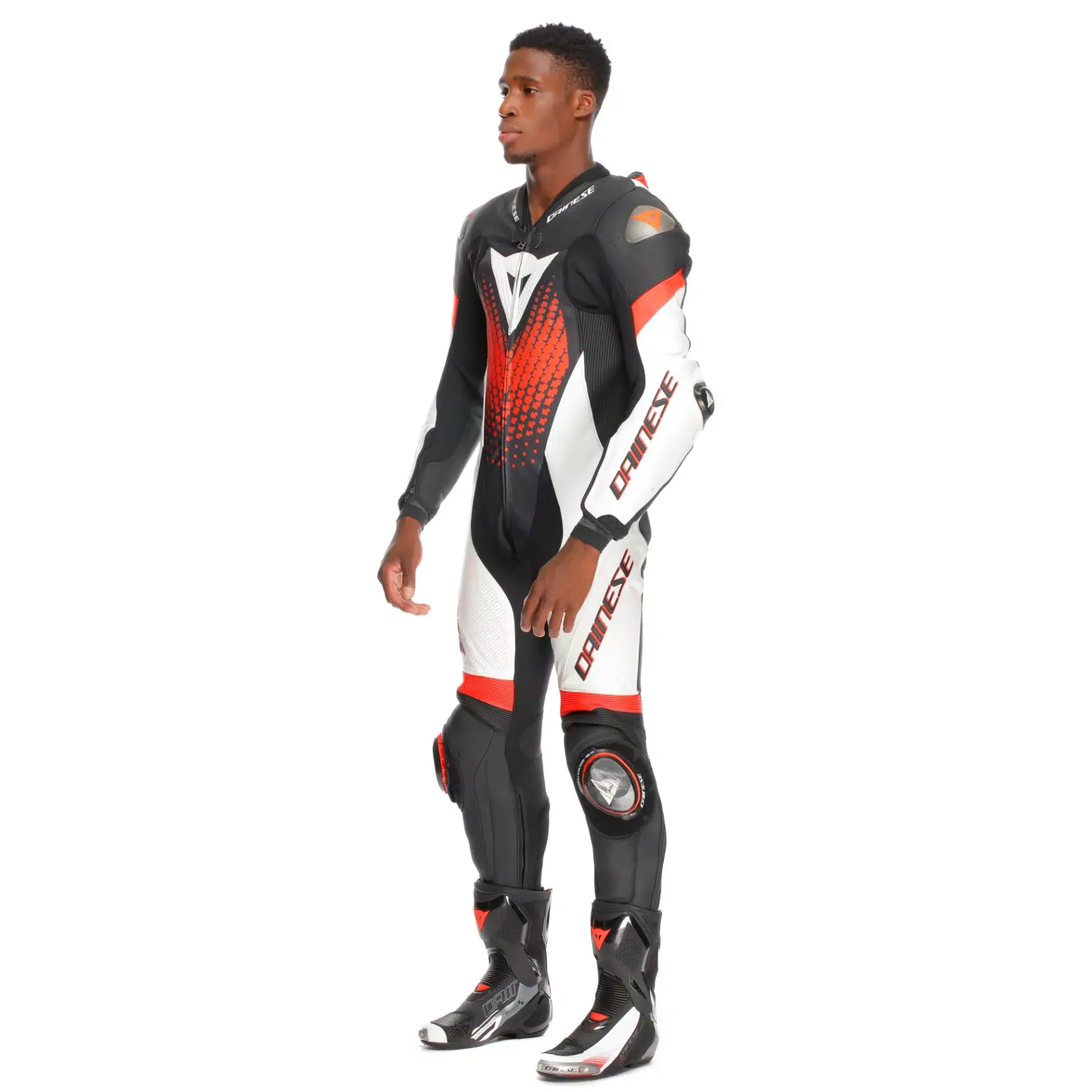 Dainese LAGUNA SECA 6 - EINTEILIGER PERFORIERTER LEDERANZUG HERREN BLACK/WHITE/RED-FLUO Hot