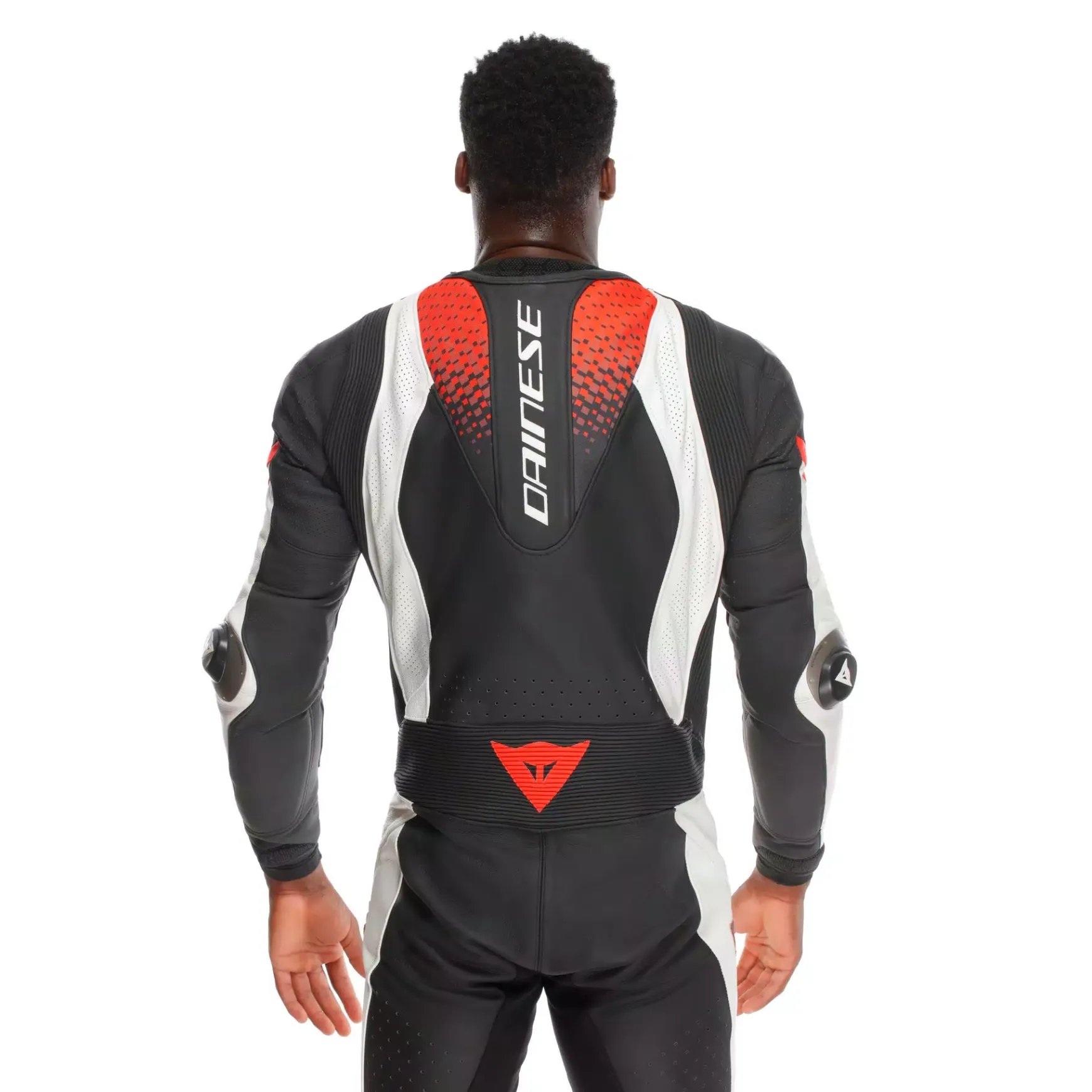 Dainese LAGUNA SECA 6 - EINTEILIGER PERFORIERTER LEDERANZUG HERREN BLACK/WHITE/RED-FLUO Hot