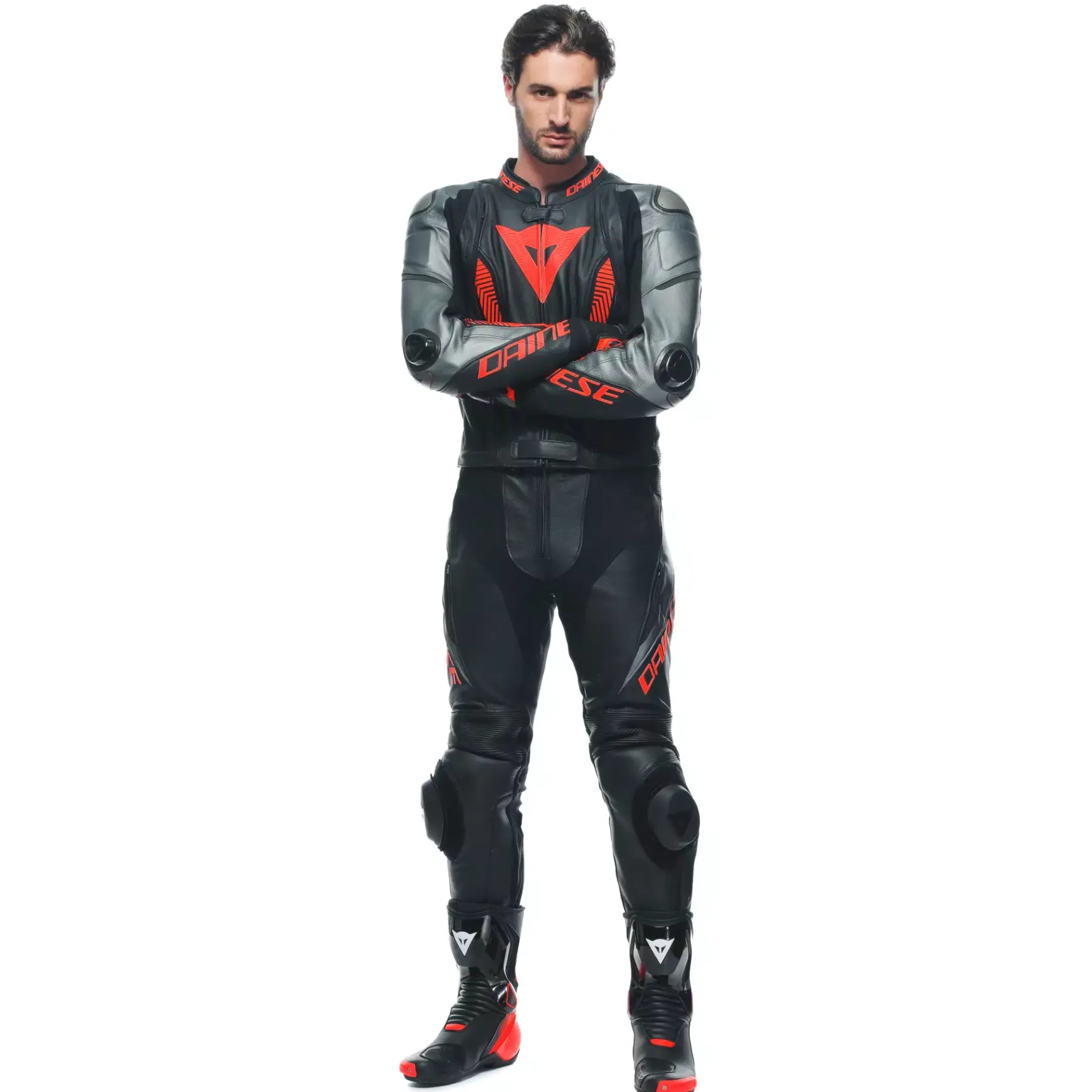 Dainese LAGUNA SECA 5 2PCS LEATHER SUIT BLACK/ANTHRACITE/FLUO-RED New