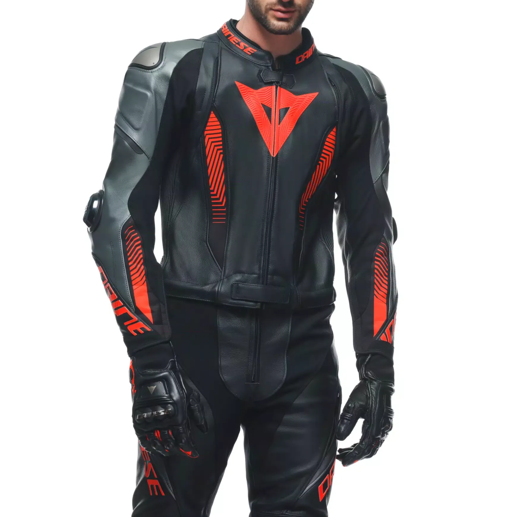 Dainese LAGUNA SECA 5 2PCS LEATHER SUIT BLACK/ANTHRACITE/FLUO-RED New