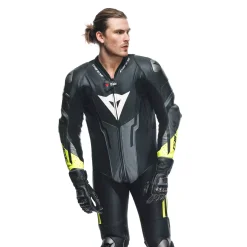 Dainese MISANO 3 PERF. D-AIR® 1PC LEATHER SUIT BLACK/ANTHRACITE/FLUO-YELLOW Best