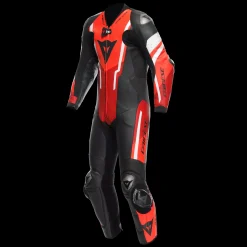 Dainese MISANO 3 PERF. D-AIR® 1PC LEATHER SUIT BLACK/RED/FLUO-RED Outlet