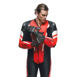 Dainese MISANO 3 PERF. D-AIR® 1PC LEATHER SUIT BLACK/RED/FLUO-RED Outlet