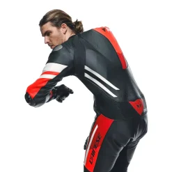 Dainese MISANO 3 PERF. D-AIR® 1PC LEATHER SUIT BLACK/RED/FLUO-RED Outlet
