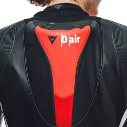 Dainese MISANO 3 PERF. D-AIR® 1PC LEATHER SUIT BLACK/RED/FLUO-RED Outlet