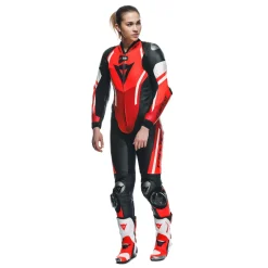 Dainese MISANO 3 PERF. D-AIR® 1PC LEATHER SUIT WMN BLACK/RED/FLUO-RED Outlet