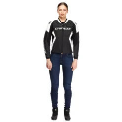 Dainese RACING 5 - DAMEN-MOTORSCHUTZJACKE AUS LEDER BLACK/WHITE Hot