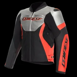 Dainese RACING 5 - MOTORRADLEDERJACKE HERREN SILVER/BLACK/RED-FLUO Clearance