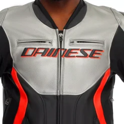 Dainese RACING 5 - MOTORRADLEDERJACKE HERREN SILVER/BLACK/RED-FLUO Clearance