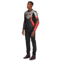 Dainese RACING 5 - MOTORRADLEDERJACKE HERREN SILVER/BLACK/RED-FLUO Clearance