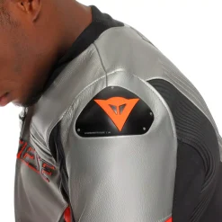 Dainese RACING 5 - MOTORRADLEDERJACKE HERREN SILVER/BLACK/RED-FLUO Clearance