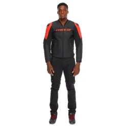 Dainese RACING 5 - MOTORRADLEDERJACKE HERREN BLACK/BLACK/RED-FLUO