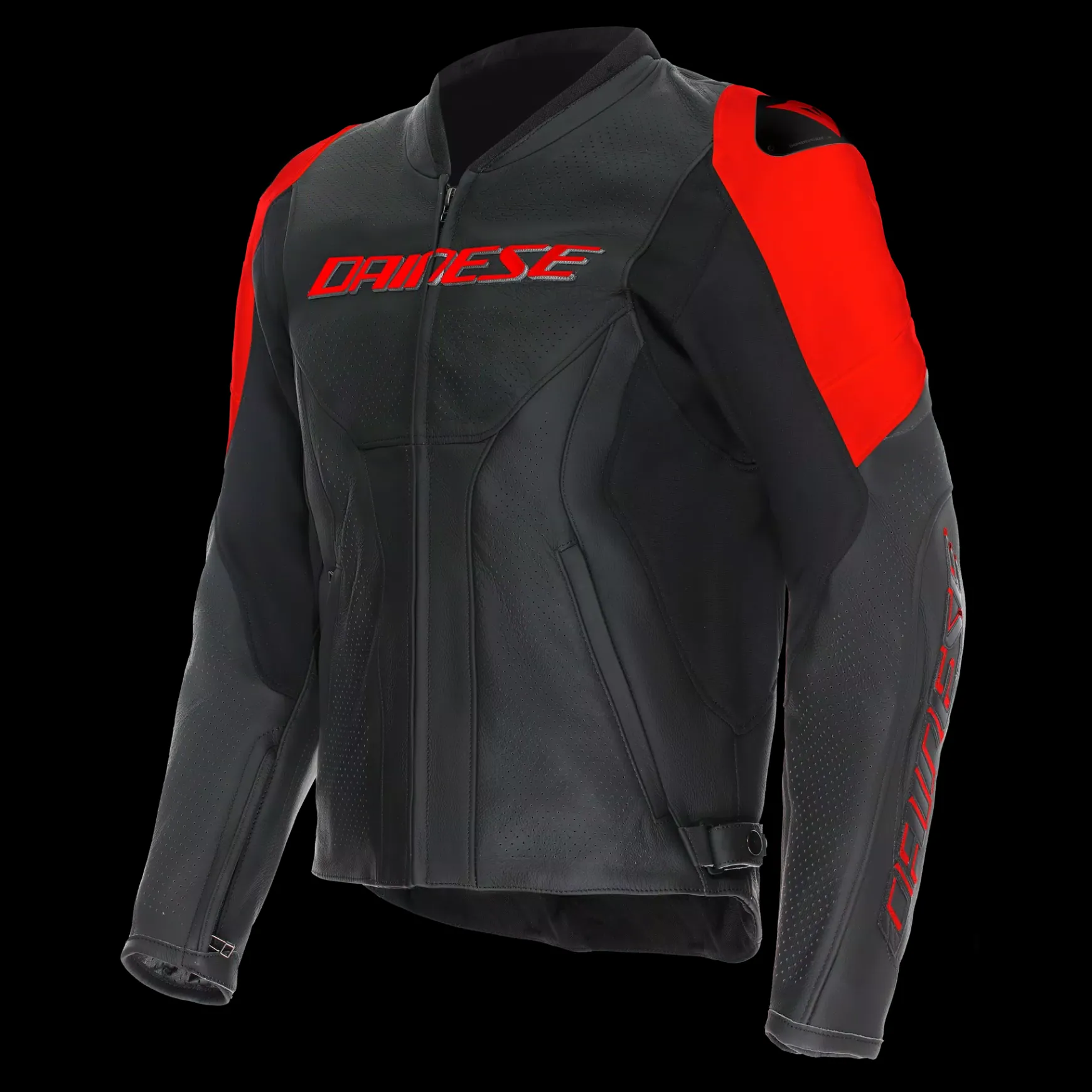 Dainese RACING 5 – PERFORIERTE LEDER-MOTORRADJACKE HERREN BLACK/BLACK/RED-FLUO Clearance