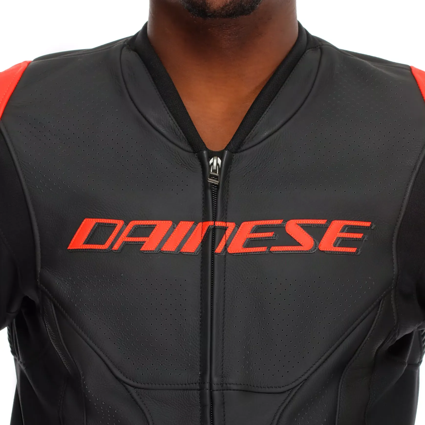 Dainese RACING 5 – PERFORIERTE LEDER-MOTORRADJACKE HERREN BLACK/BLACK/RED-FLUO Clearance