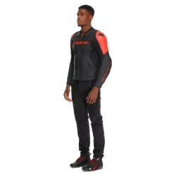Dainese RACING 5 – PERFORIERTE LEDER-MOTORRADJACKE HERREN BLACK/BLACK/RED-FLUO Clearance