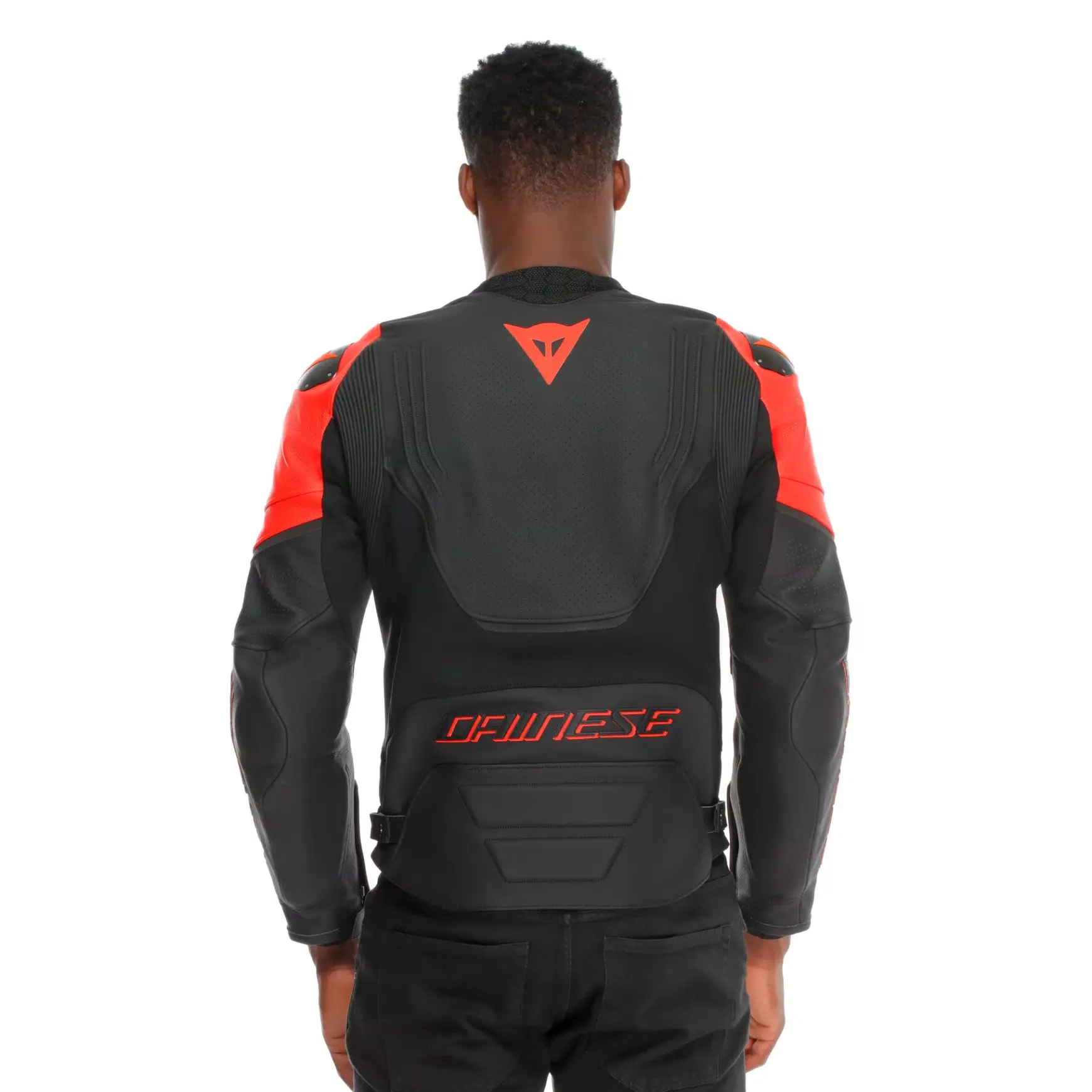 Dainese RACING 5 – PERFORIERTE LEDER-MOTORRADJACKE HERREN BLACK/BLACK/RED-FLUO Clearance