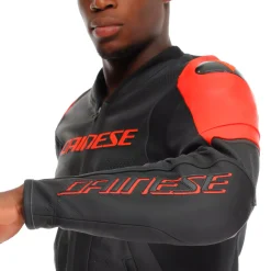 Dainese RACING 5 – PERFORIERTE LEDER-MOTORRADJACKE HERREN BLACK/BLACK/RED-FLUO Clearance