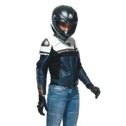 Dainese RAPIDA LADY LEATHER JACKET BLACK-IRIS/WHITE/TIBETAN-PLATINUM Outlet