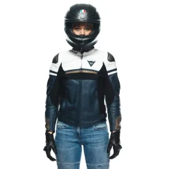 Dainese RAPIDA LADY LEATHER JACKET BLACK-IRIS/WHITE/TIBETAN-PLATINUM Outlet