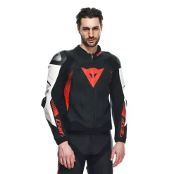 Dainese SUPER SPEED 4 - PERFORIERTE LEDER-MOTORRADJACKE HERREN BLACK-MATT/WHITE/FLUO-RED