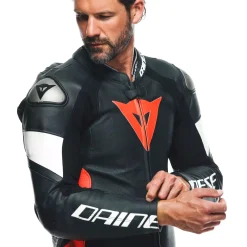 Dainese TOSA 1 PCS LEATHER SUIT PERF BLACK/FLUO-RED/WHITE Sale