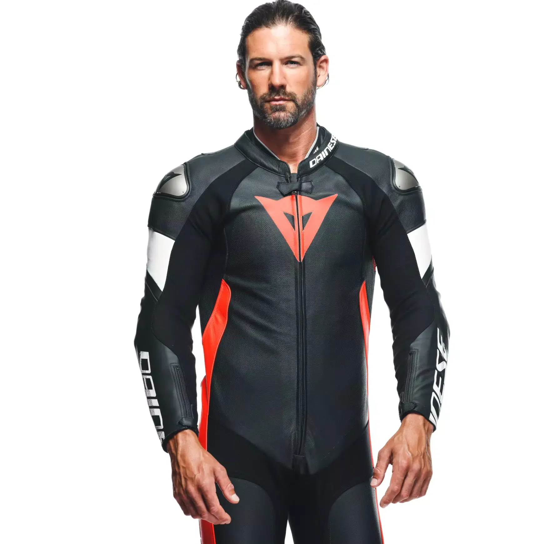 Dainese TOSA 1 PCS LEATHER SUIT PERF BLACK/FLUO-RED/WHITE Sale